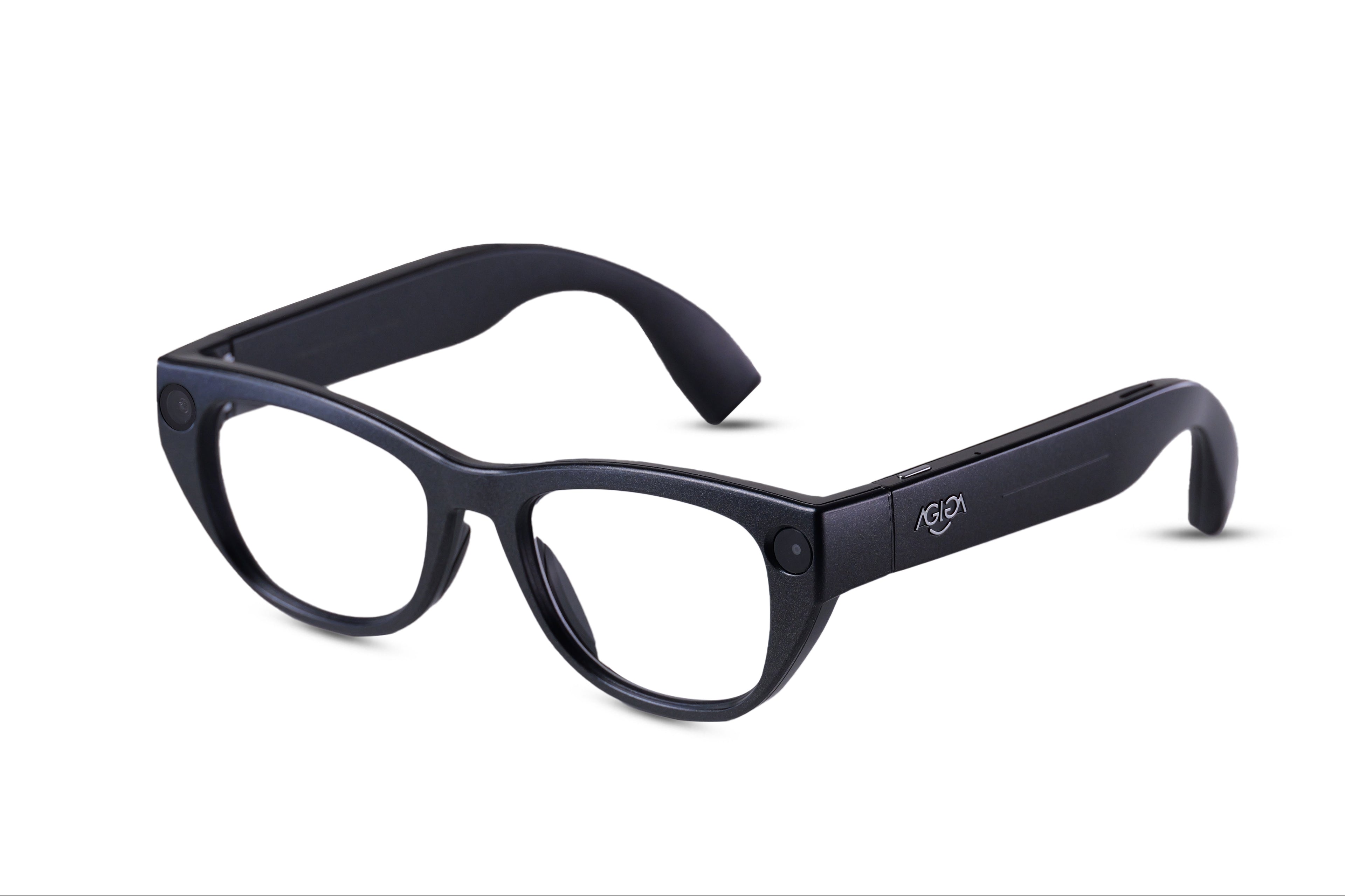 Black smart glasses on a white background