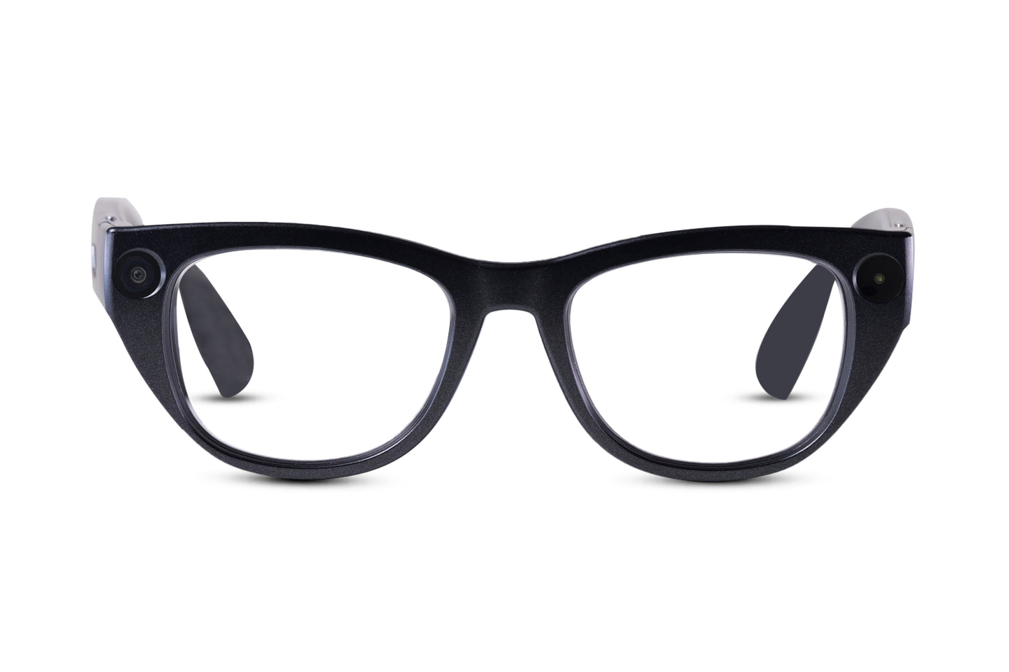 front view of black echovision glasses