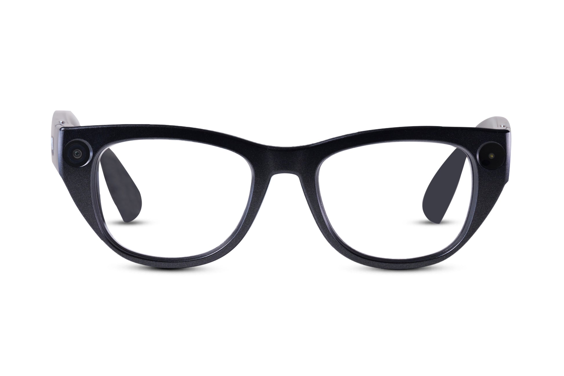 front view of black echovision glasses