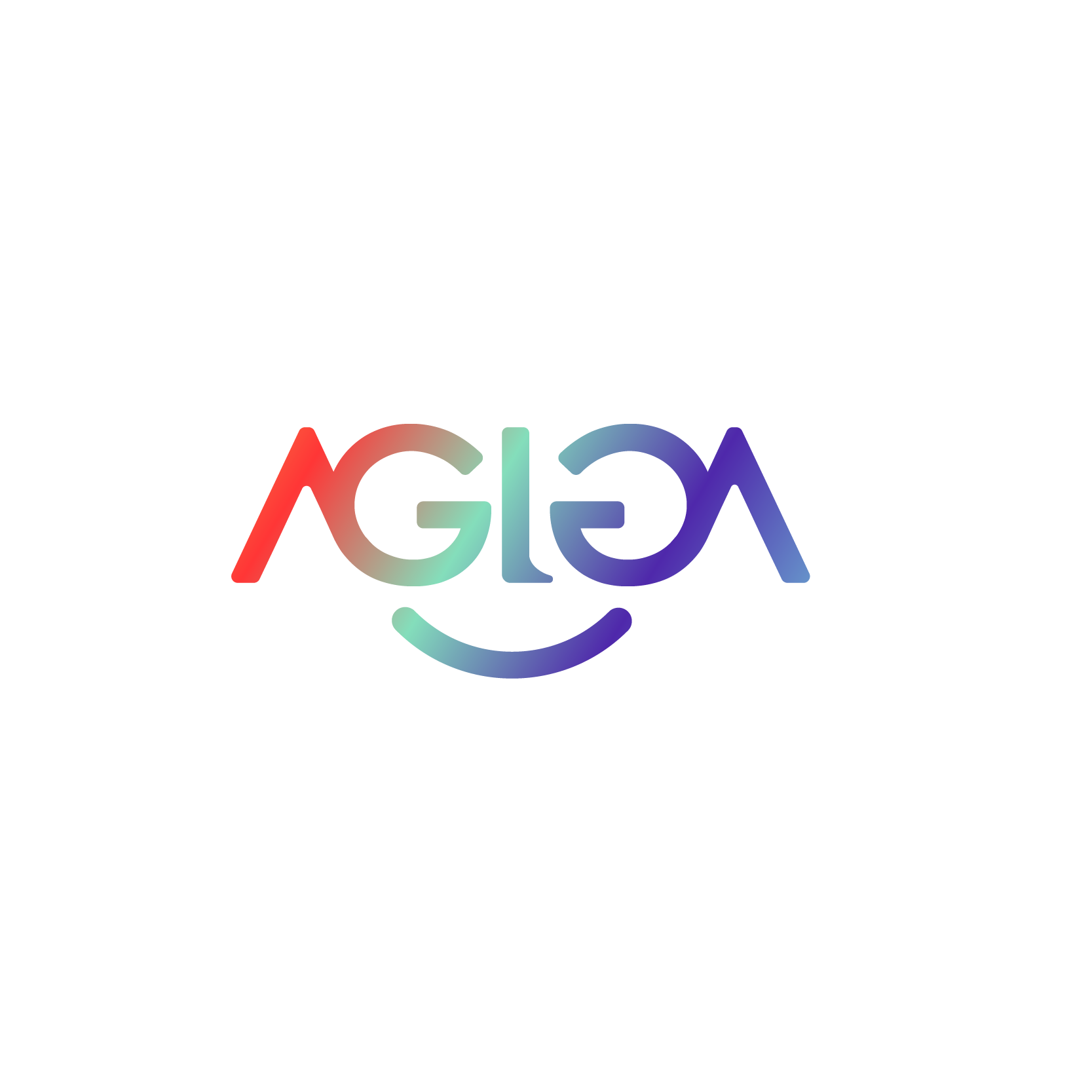 Logo: The word 'AGIGA' in bright colors on a white background, arranged to look like a smiling face (or a face wearing glasses).