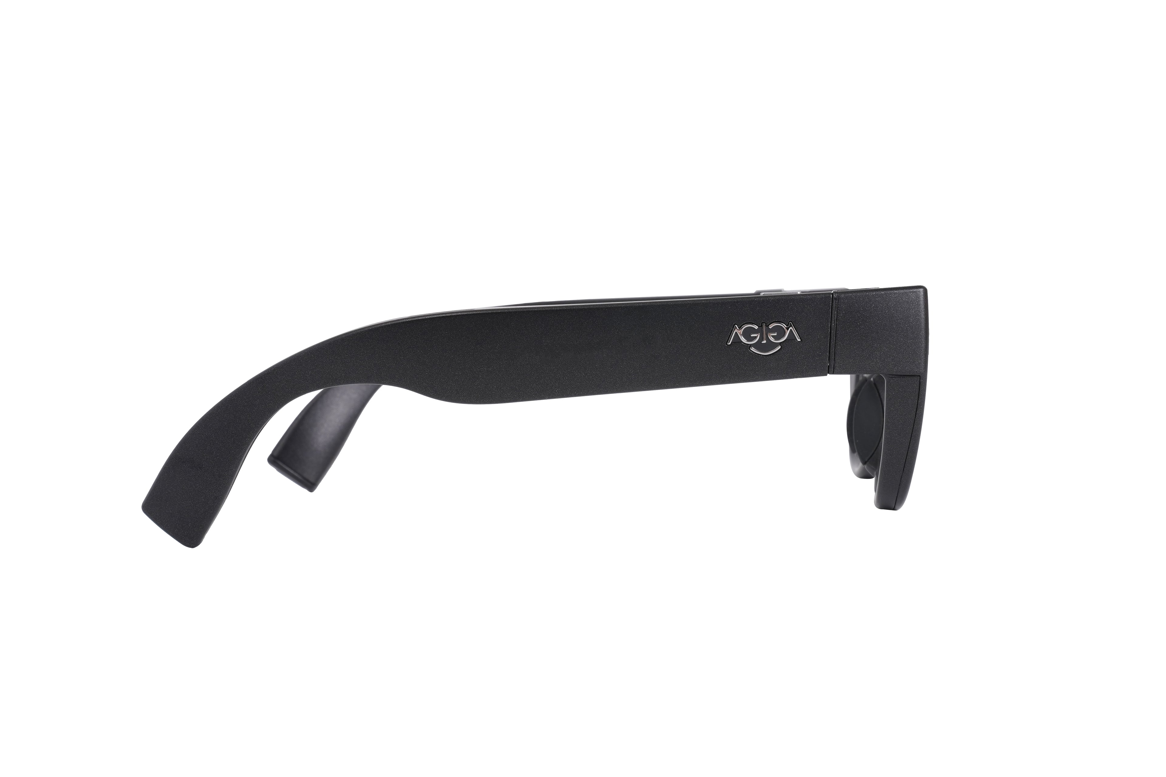 Side view of EchoVision smart glasses, with logo AGIGA visible. 